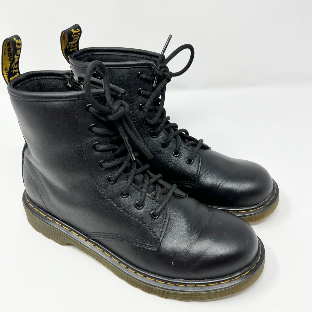 Dr Martens 1460 J Kids Youth US 4 Black Leather Combat Boots Zip EU 36